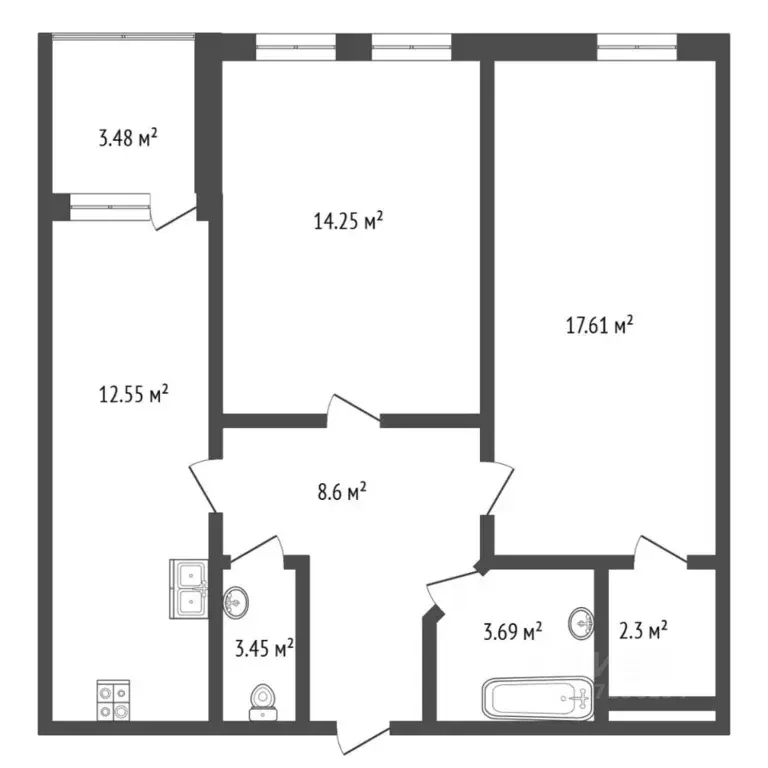 2-к кв. Тюменская область, Тюмень ул. Академика Сахарова, 46 (62.5 м) - Фото 2