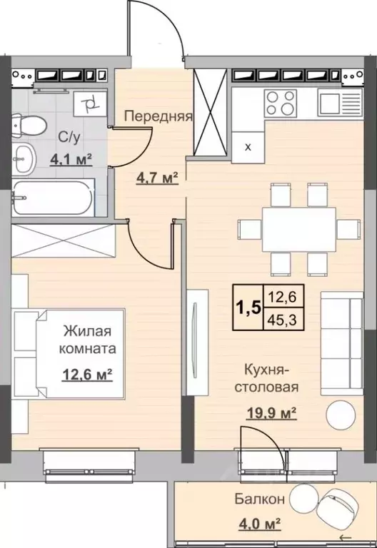 1-к кв. Удмуртия, Ижевск ул. Ухтомского (45.4 м) - Фото 0