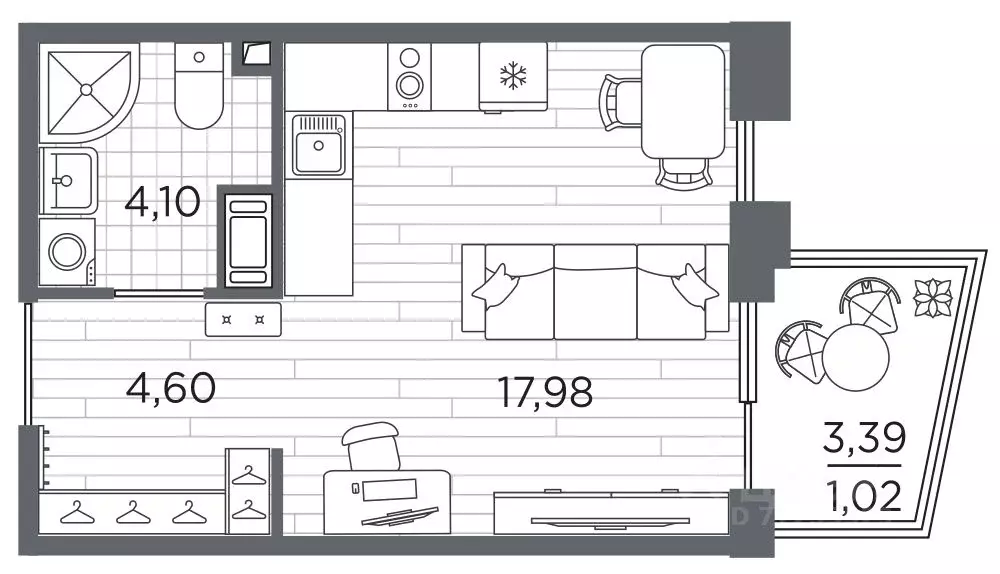 Студия Санкт-Петербург Полюстровский просп., 87 (27.7 м) - Фото 1