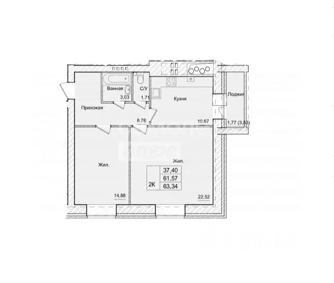 2-к кв. Калужская область, Калуга проезд 3-й Академический, 6 (64.0 м) - Фото 2