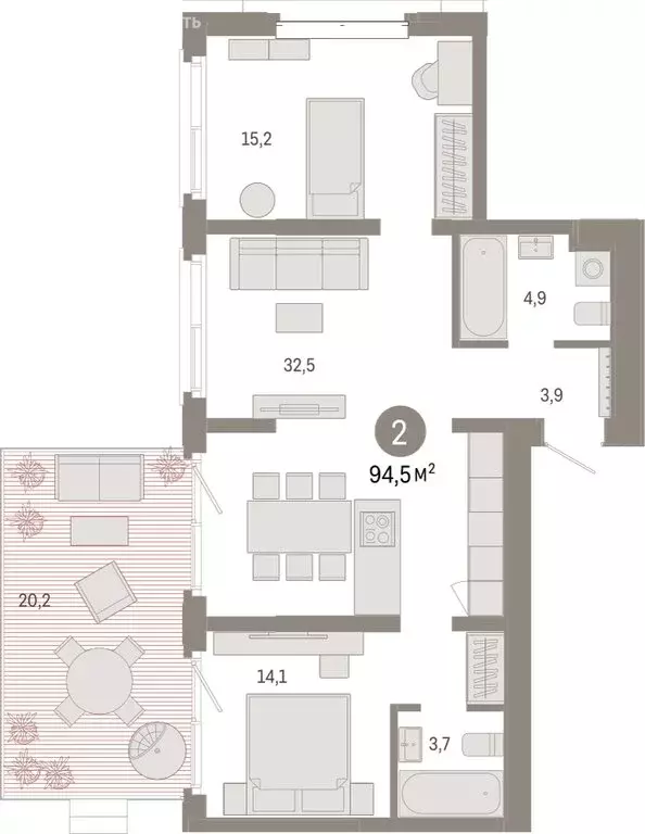 2-комнатная квартира: Тюмень, жилой комплекс На Минской (94.51 м) - Фото 1