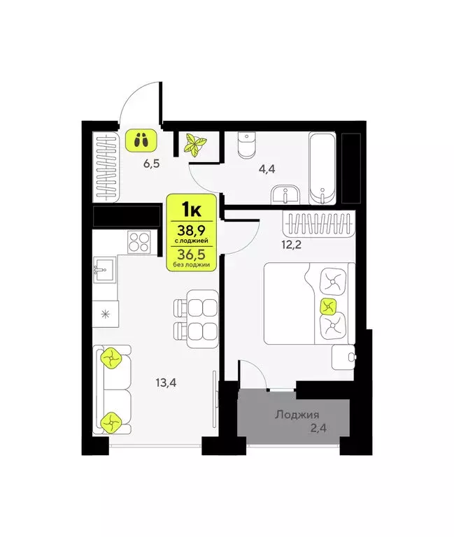 1-комнатная квартира: Тюмень, улица Андрея Приказнова, 7 (38.9 м) - Фото 1