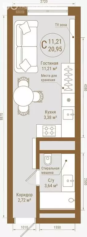 Квартира-студия: Уфа, проспект Октября, 75 (21 м) - Фото 0