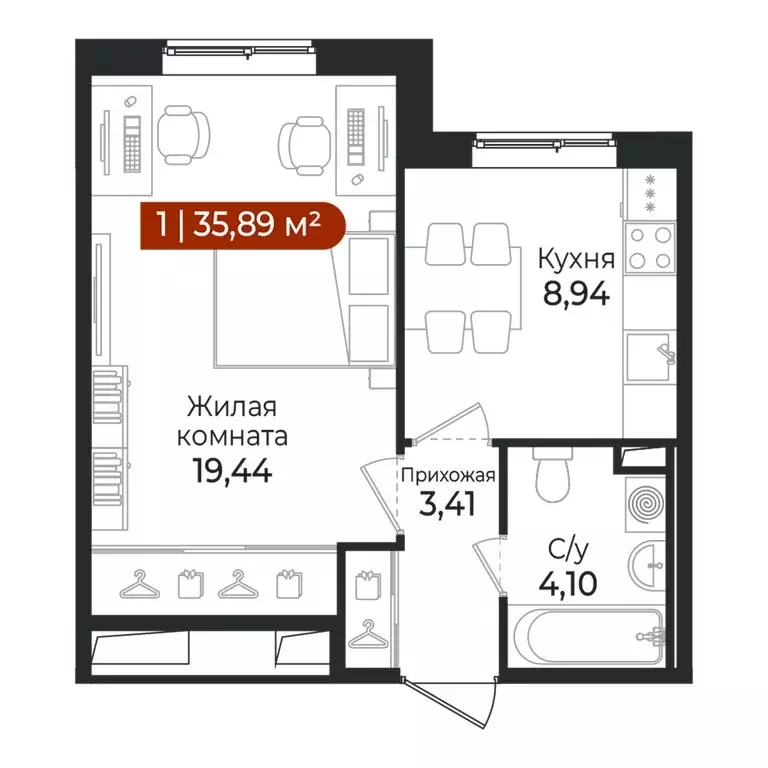 1-комнатная квартира: Всеволожский район, посёлок Щеглово (35.89 м) - Фото 1