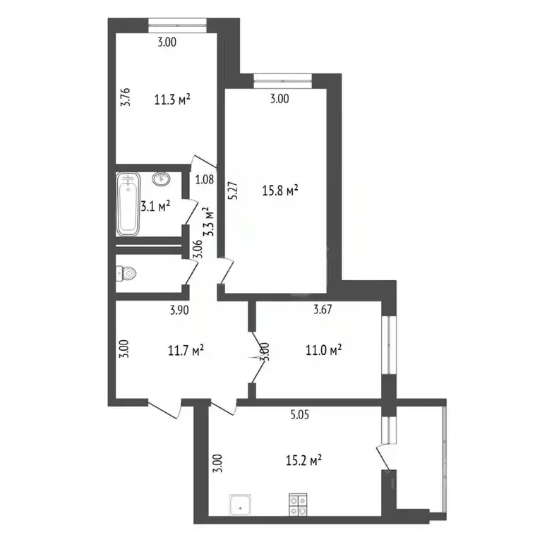 3-к кв. Тюменская область, Тюмень ул. Николая Зелинского, 19 (72.9 м) - Фото 2