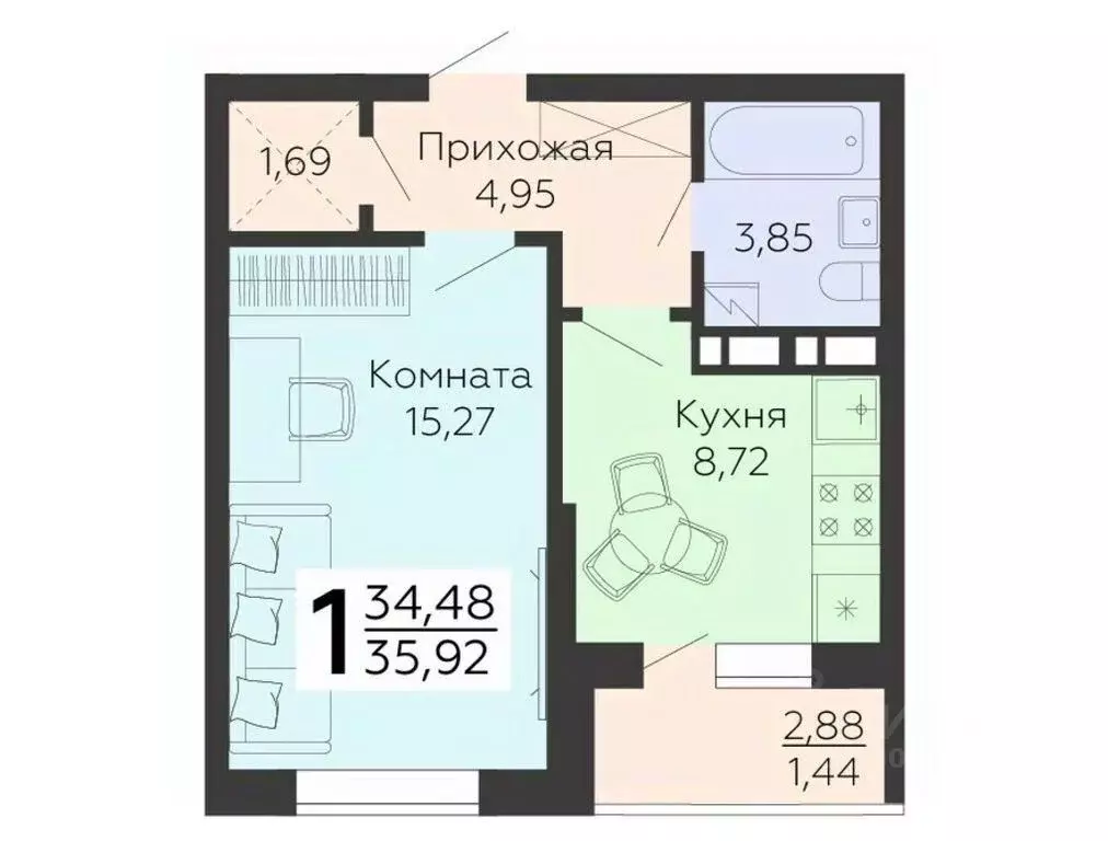 1-к кв. Воронежская область, Воронеж ул. 45-й Стрелковой Дивизии, 115 ... - Фото 0