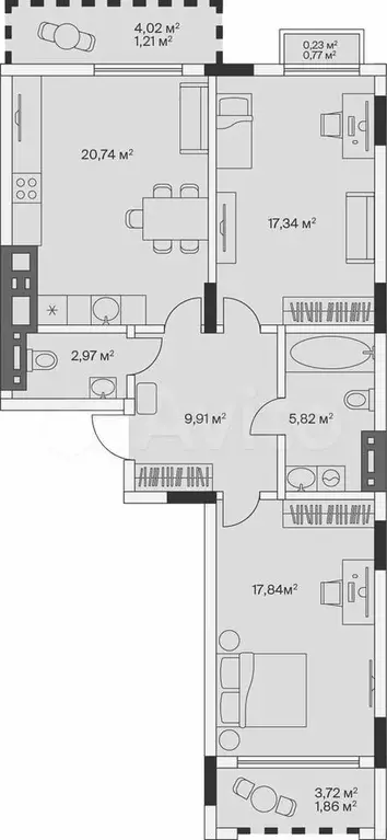 2-к. квартира, 77,9 м, 7/7 эт. - Фото 1