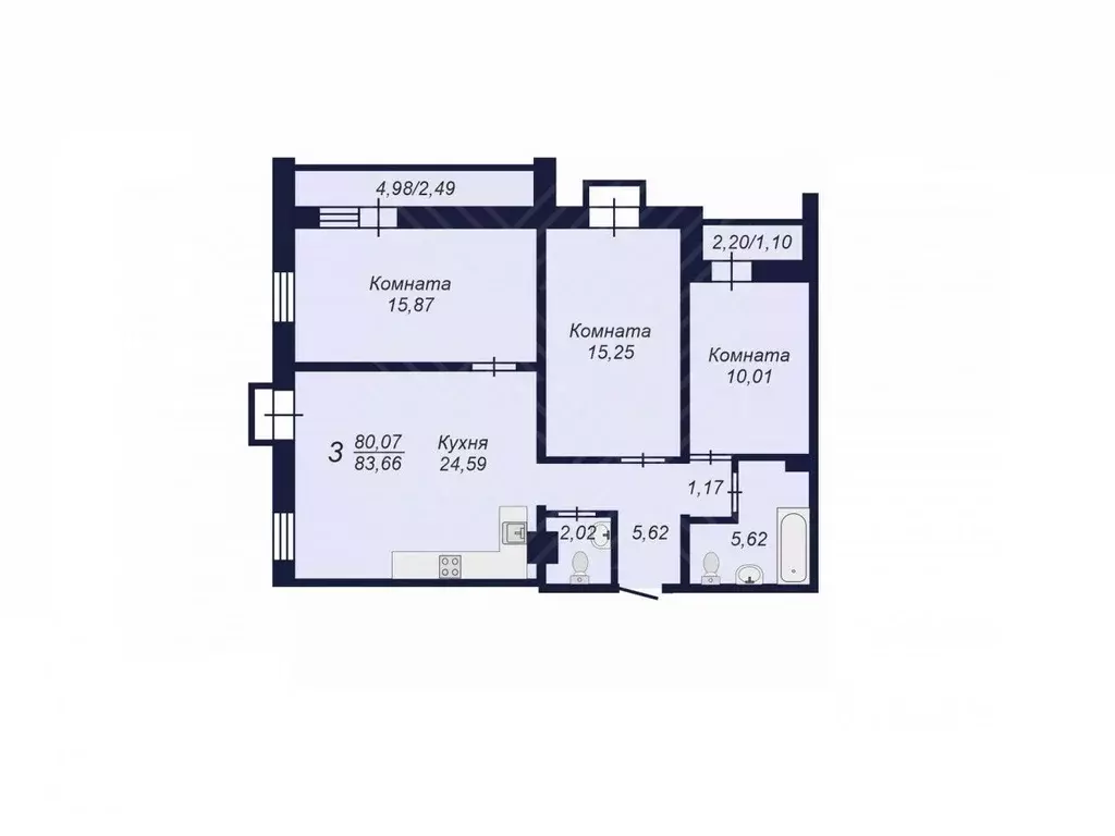 3-к кв. Челябинская область, Челябинск Заручейный кв-л,  (83.66 м) - Фото 1