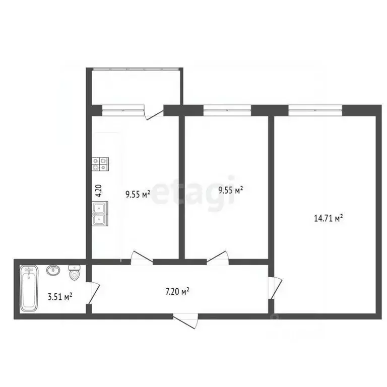 2-к кв. Ставропольский край, Кисловодск ул. Катыхина (45.2 м) - Фото 1