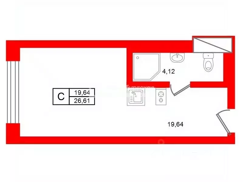 Студия Санкт-Петербург ул. Салова, 61 (26.4 м) - Фото 2