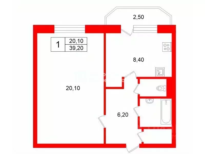 1-к кв. Санкт-Петербург Камышовая ул., 34К2 (39.2 м) - Фото 2