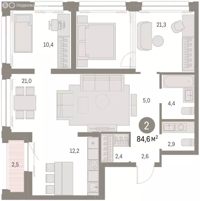 2-комнатная квартира: Новосибирск, жилой комплекс Мылзавод (84.39 м) - Фото 2