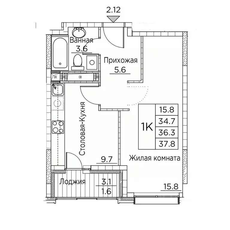 1-к кв. Приморский край, Владивосток ул. Расула Гамзатова, 7к2 (37.8 ... - Фото 1