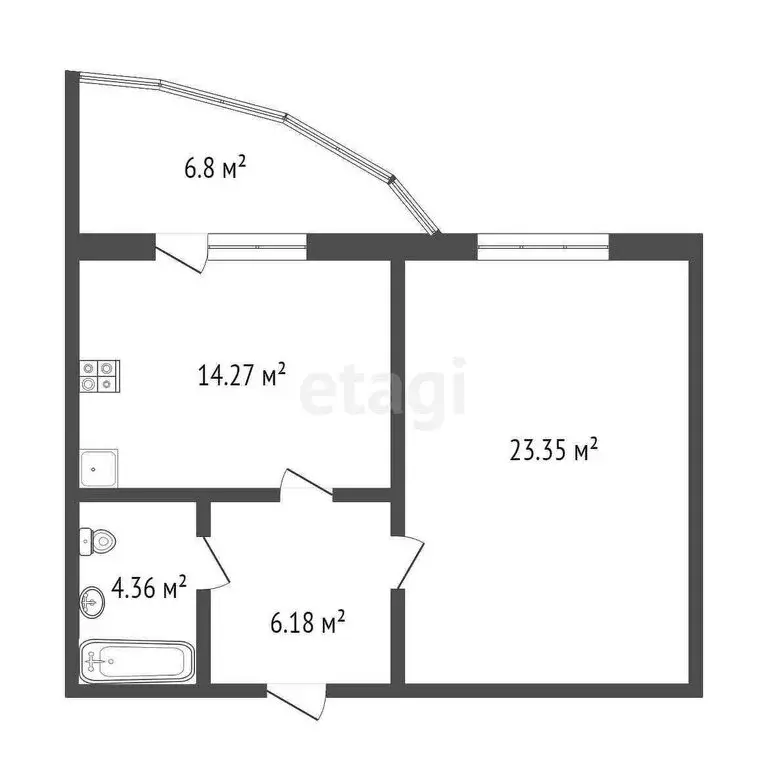 1-комнатная квартира: Тюмень, Харьковская улица, 64 (48.5 м) - Фото 0