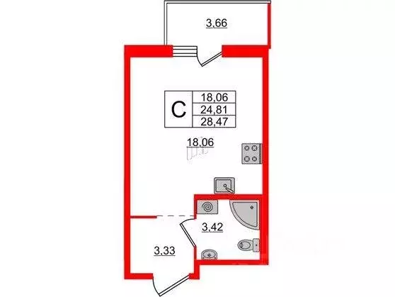 Квартира, студия, 28.47 м - Фото 0