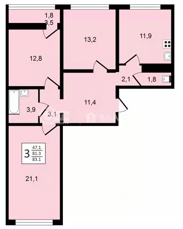 3-к кв. Воронежская область, Воронеж ул. Пескова, 8 (83.1 м) - Фото 0