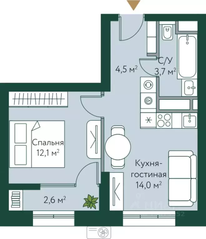 1-к кв. Волгоградская область, Волгоград Новосибирская ул., 74с1 (36.9 ... - Фото 1