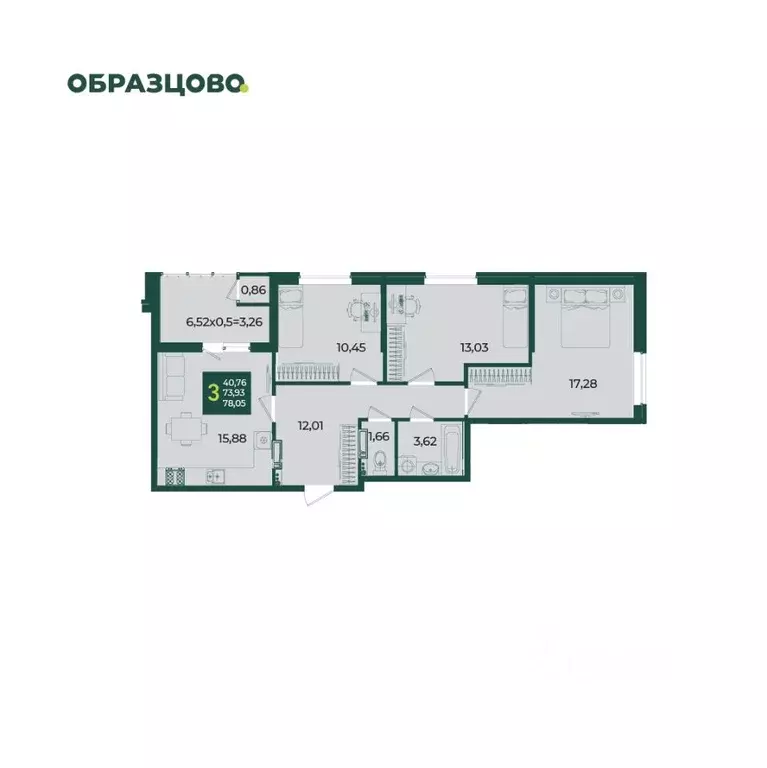 3-к кв. Краснодарский край, Краснодар Образцово мкр,  (78.05 м) - Фото 1