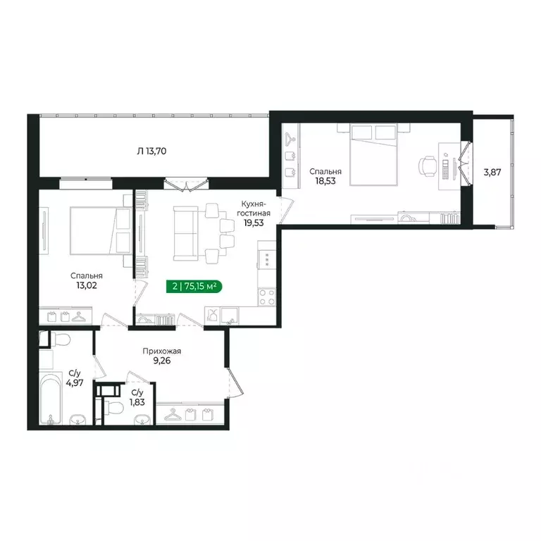 2-к кв. Ленинградская область, Сертолово Всеволожский район, Сертолово ... - Фото 1