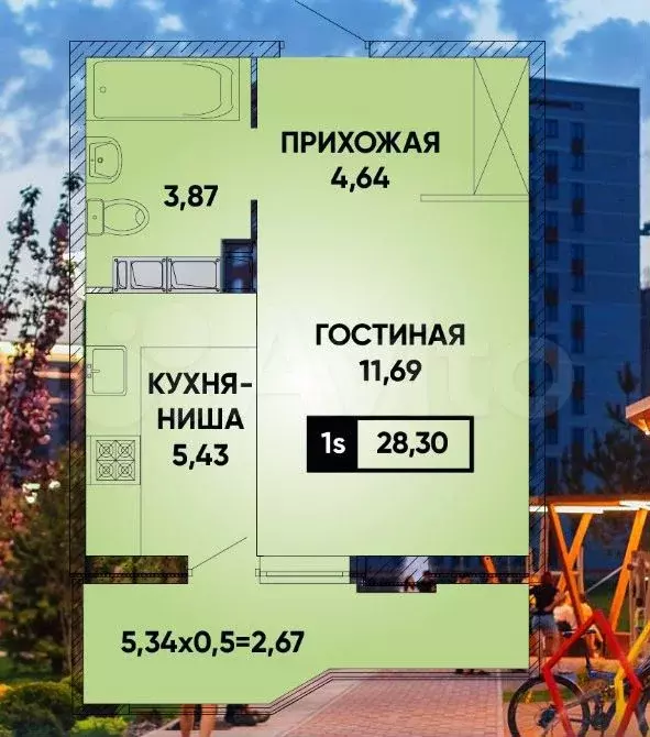 Квартира-студия, 28,9 м, 3/18 эт. - Фото 0