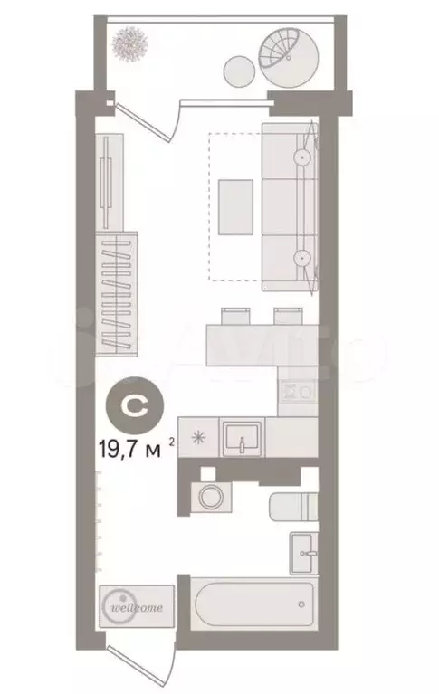Квартира-студия, 19,7 м, 8/15 эт. - Фото 0