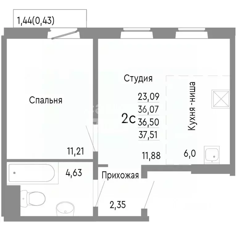 1-к кв. Челябинская область, Челябинск ул. Блюхера, 125Д (36.5 м) - Фото 2