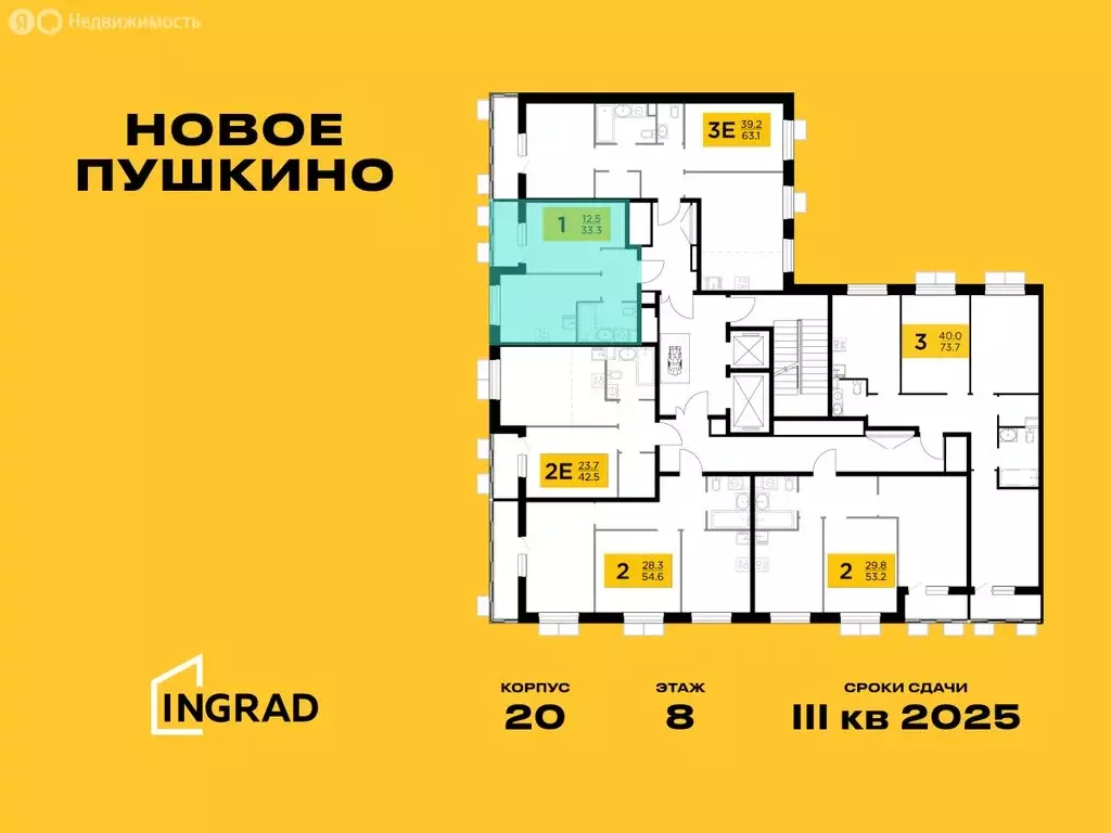 1-комнатная квартира: Пушкино, микрорайон Новое Пушкино, к20 (33.33 м) - Фото 1