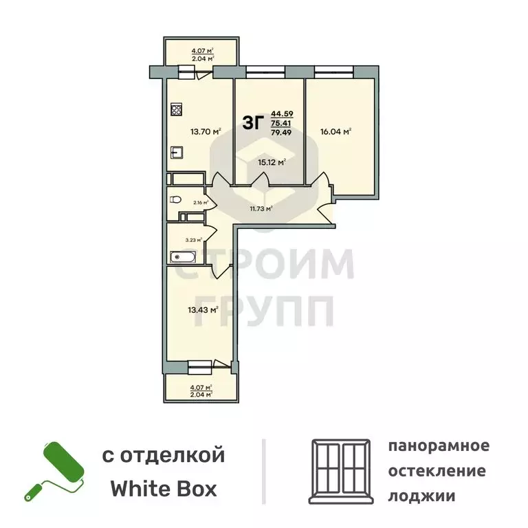 3-комнатная квартира: Владимир, улица Нижняя Дуброва, 49А (79.49 м) - Фото 0