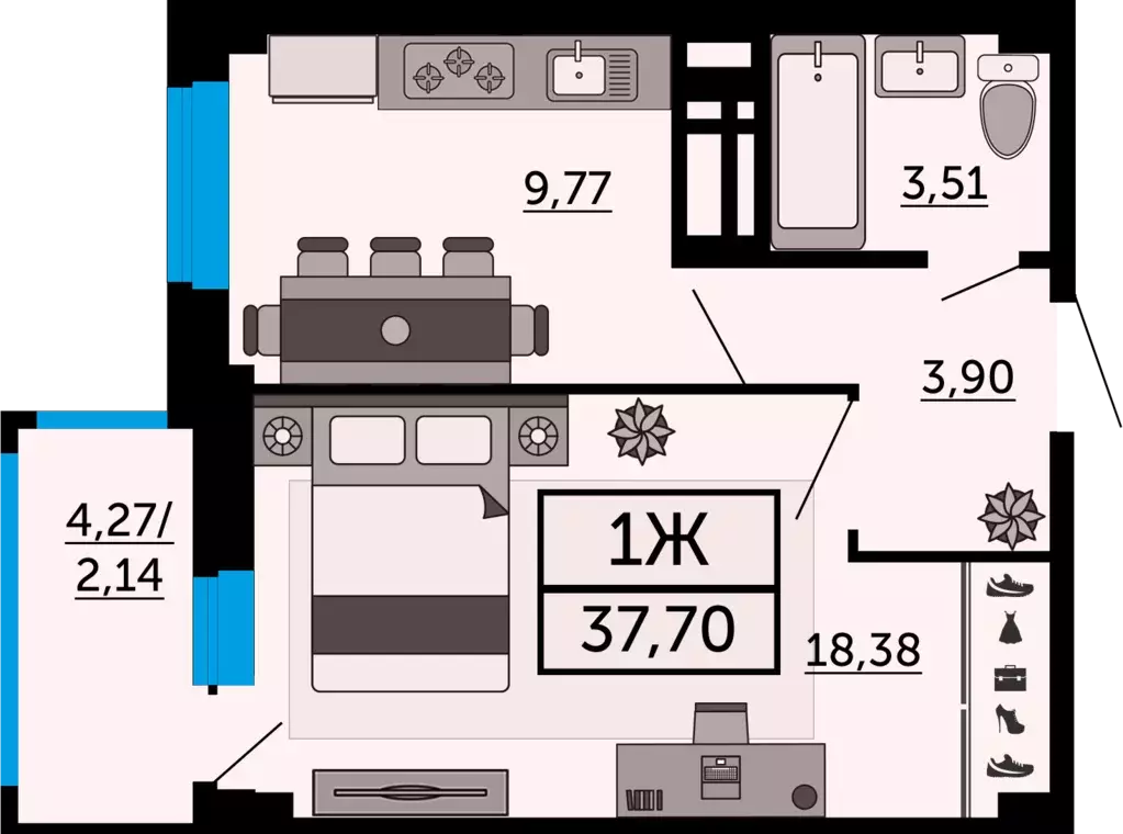 1-к квартира, 37.7 м - Фото 0