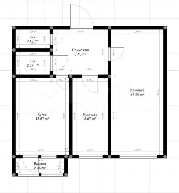 2-к. квартира, 61 м, 4/10 эт. - Фото 0