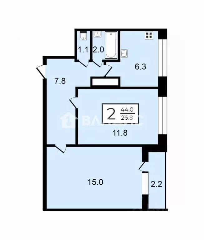 2-к кв. Санкт-Петербург ул. Сикейроса, 6К1 (44.0 м) - Фото 2
