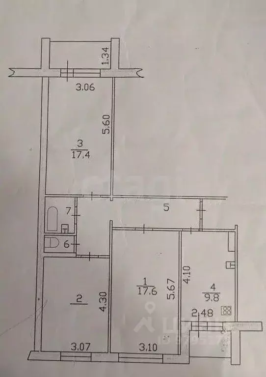 3-к кв. Татарстан, Казань ул. Челюскина, 42 (71.4 м) - Фото 2