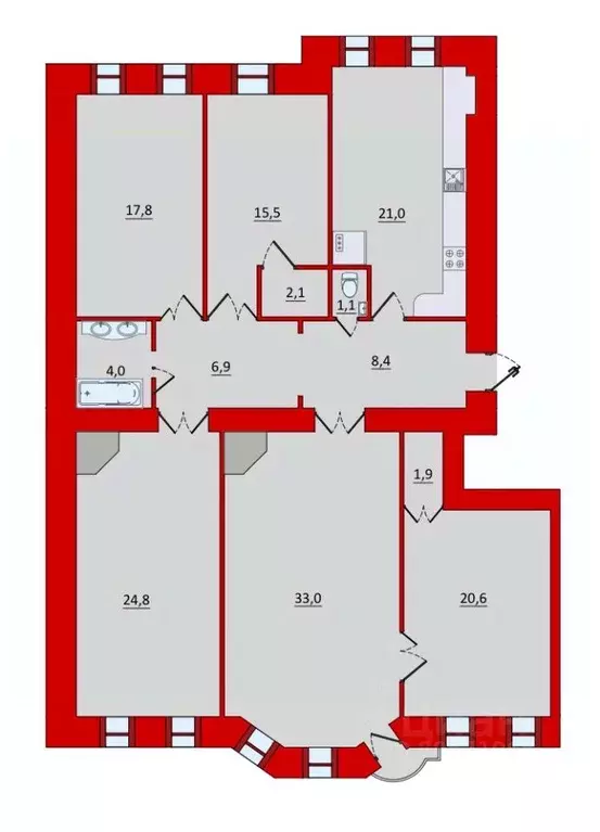 5-к кв. Санкт-Петербург Съезжинская ул., 16 (152.7 м) - Фото 2