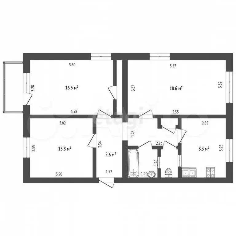 3-к. квартира, 74 м, 3/5 эт. - Фото 0