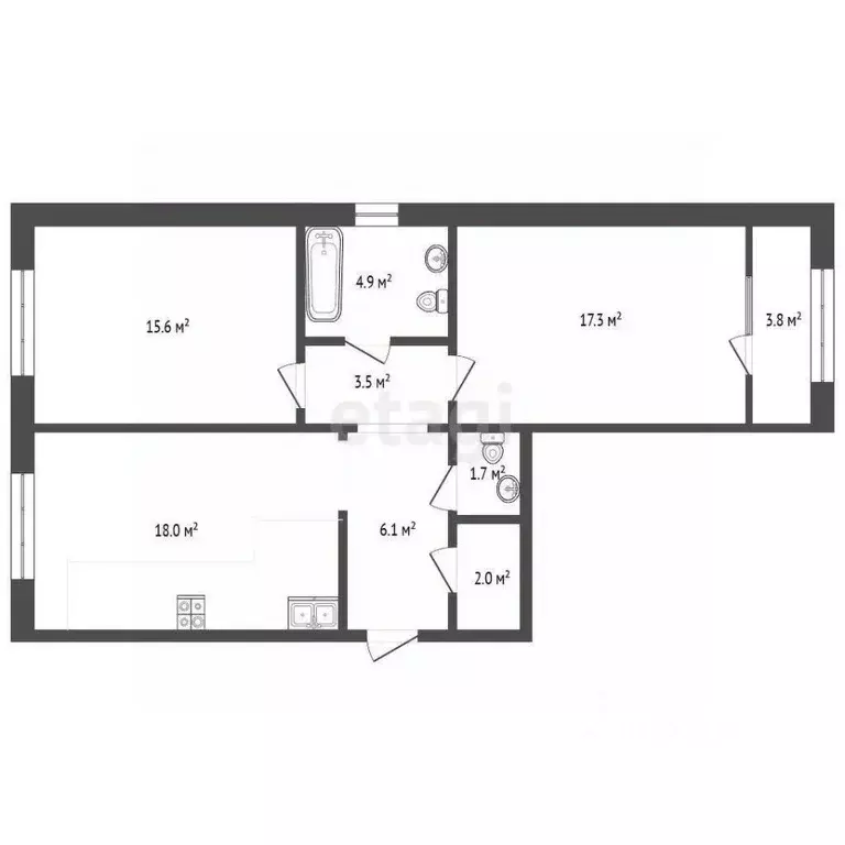 2-к кв. Челябинская область, Челябинск Комсомольский просп., 143 (73.0 ... - Фото 2