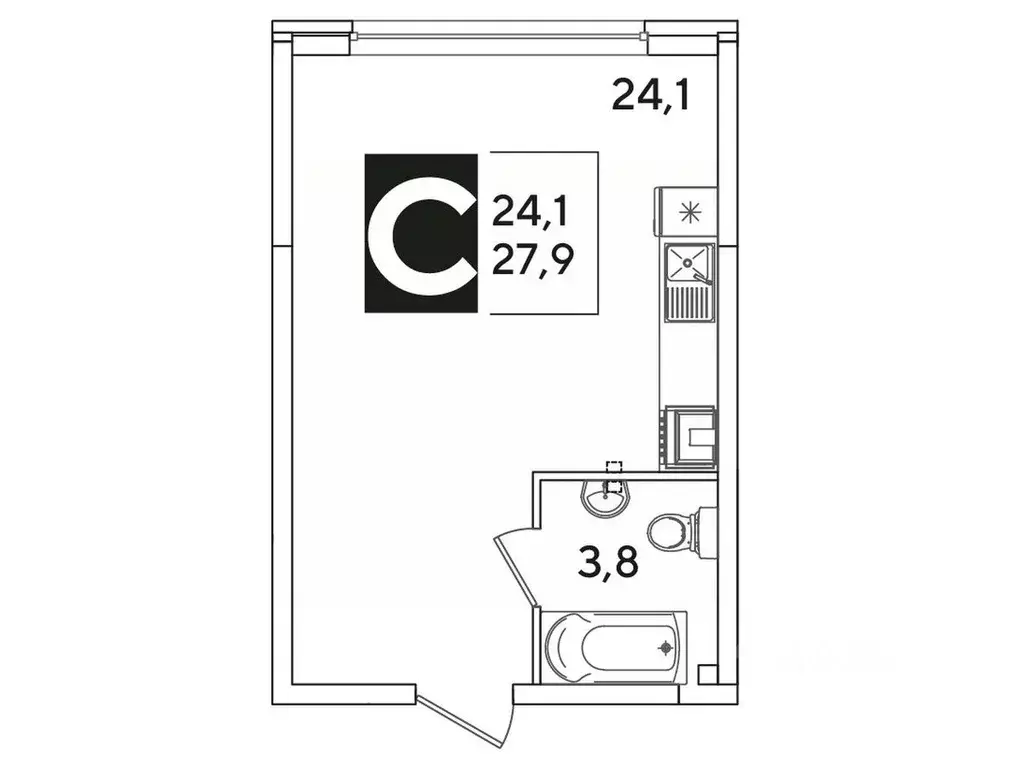 Студия Краснодарский край, Краснодар ул. Ивана Беличенко, 91 (27.9 м) - Фото 1