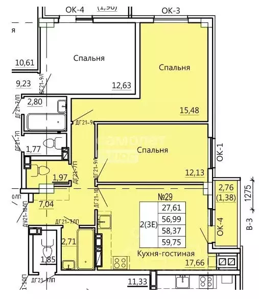 3-к кв. Курская область, Курск Театральная ул., 18 (59.75 м) - Фото 1