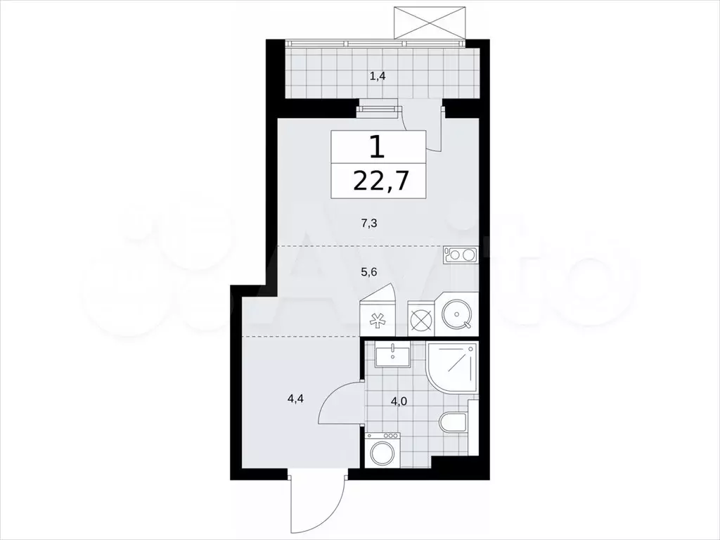 Квартира-студия, 22,7м, 3/17эт. - Фото 1