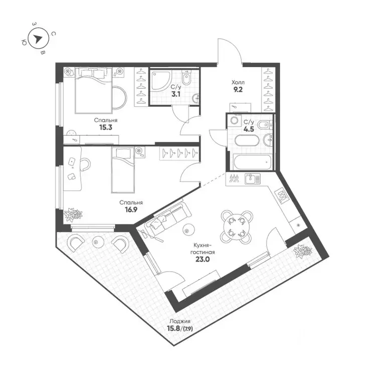 2-к кв. Свердловская область, Екатеринбург Солнечный жилрайон,  (79.9 ... - Фото 1