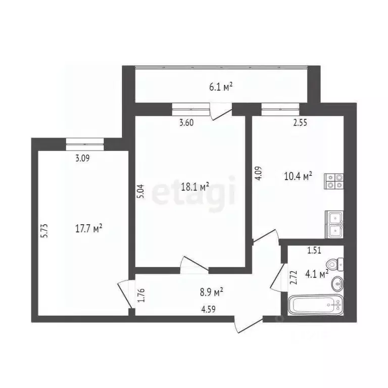 2-к кв. Тюменская область, Тюмень Холодильная ул., 15 (59.2 м) - Фото 1