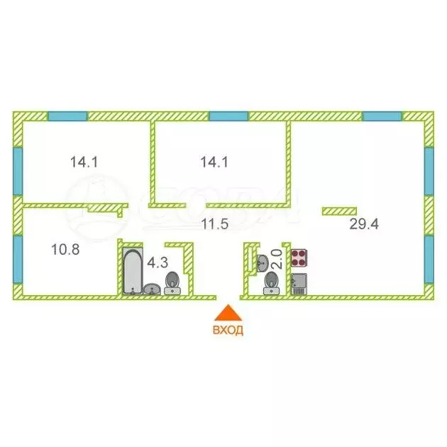 3-комнатная квартира: Тюмень, улица Республики, 204к10 (86.6 м) - Фото 0