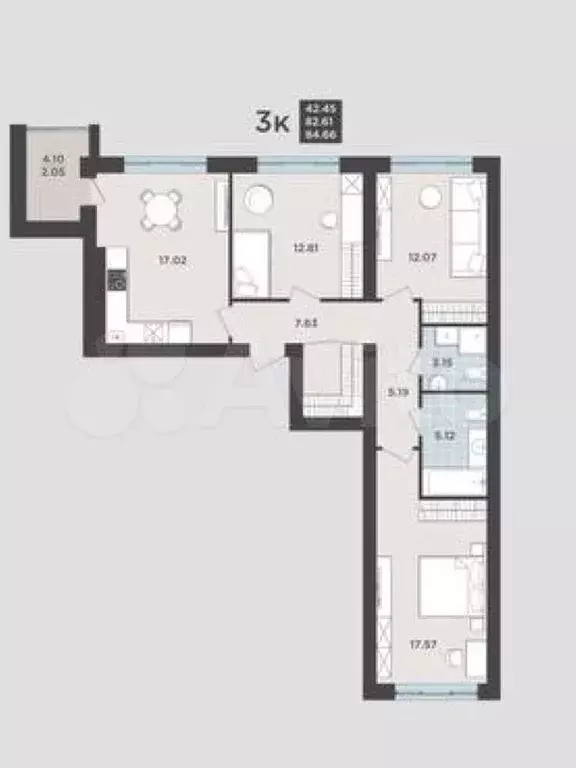 3-к. квартира, 82,6 м, 4/9 эт. - Фото 1