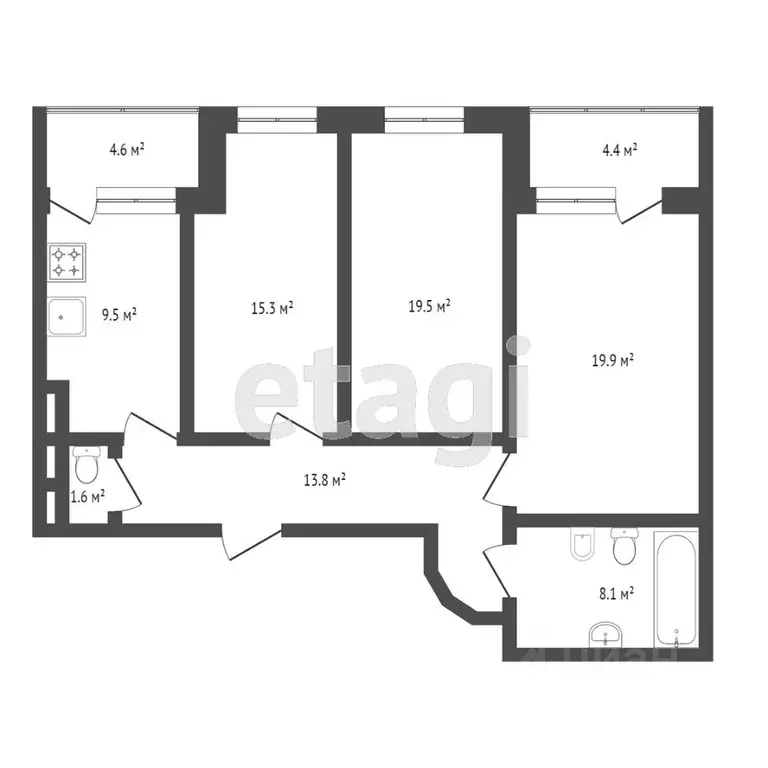 3-к кв. Крым, Симферополь пер. Смежный (90.9 м) - Фото 2
