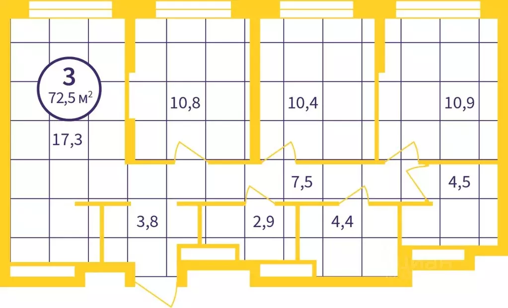 3-к кв. Свердловская область, Екатеринбург ул. Щербакова, 76 (72.47 м) - Фото 1