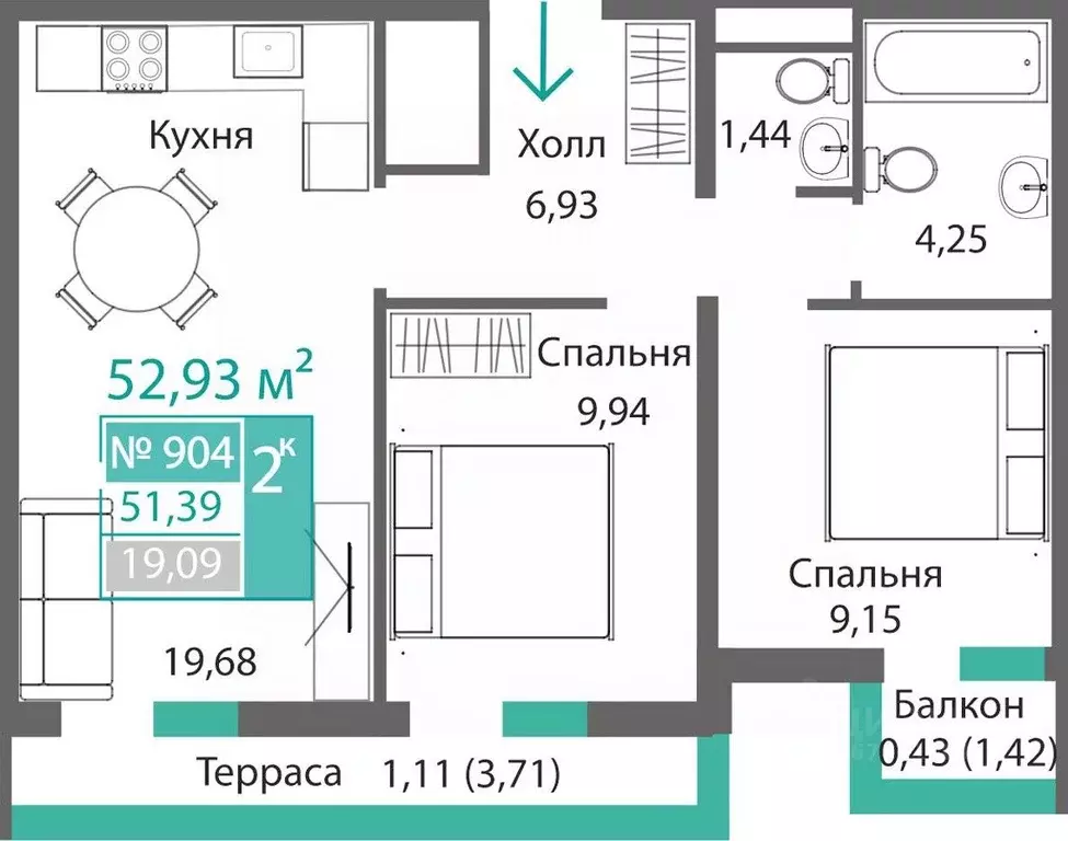2-к кв. Крым, Симферополь Крымская роза мкр,  (52.93 м) - Фото 0
