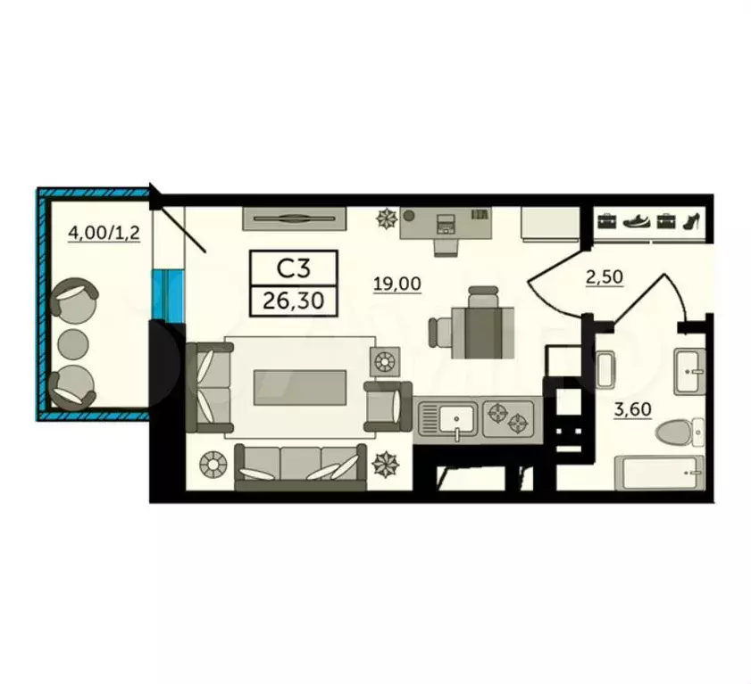 Квартира-студия, 26,4 м, 21/25 эт. - Фото 1