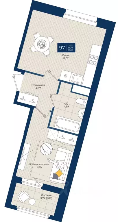 1-к кв. Ленинградская область, Ломоносовский район, Аннинское ... - Фото 1