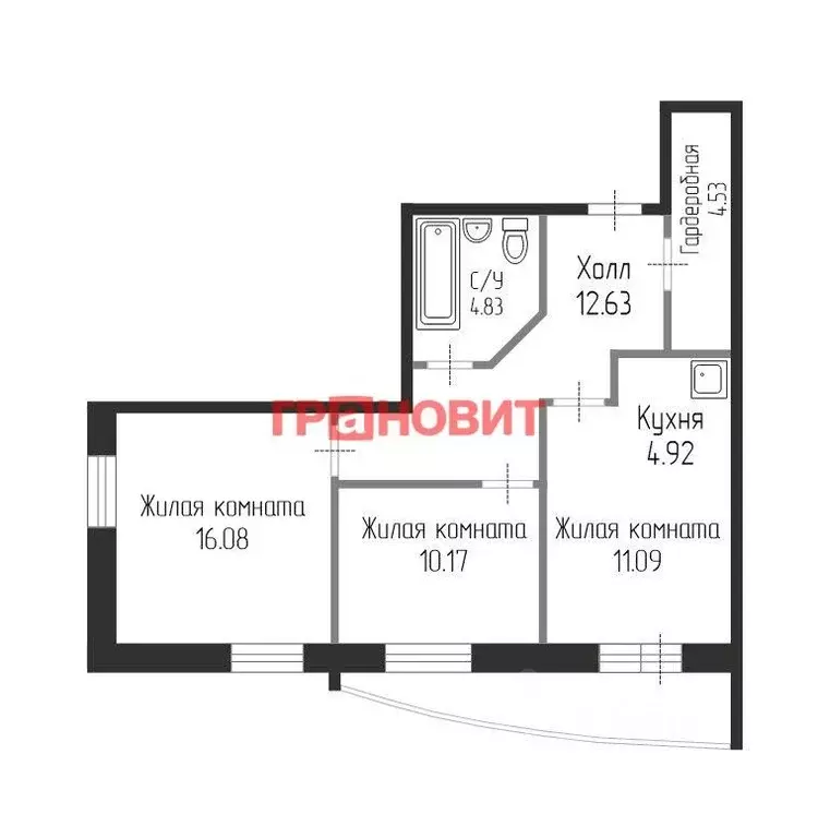3-к кв. Новосибирская область, Новосибирск ул. Пархоменко, 27 (65.0 м) - Фото 1