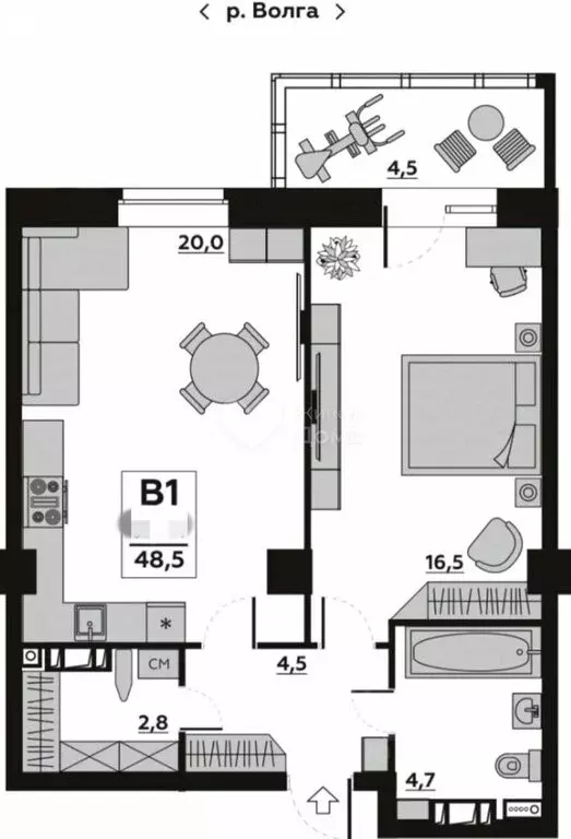 1-комнатная квартира: Волгоград, микрорайон Тулака, Горячеводская ... - Фото 1