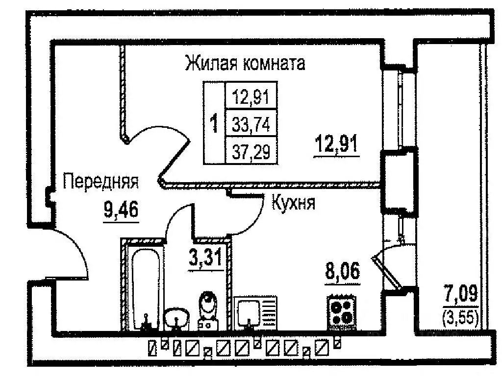 1-к кв. Орловская область, Орел ул. Бурова, 50 (37.29 м) - Фото 1